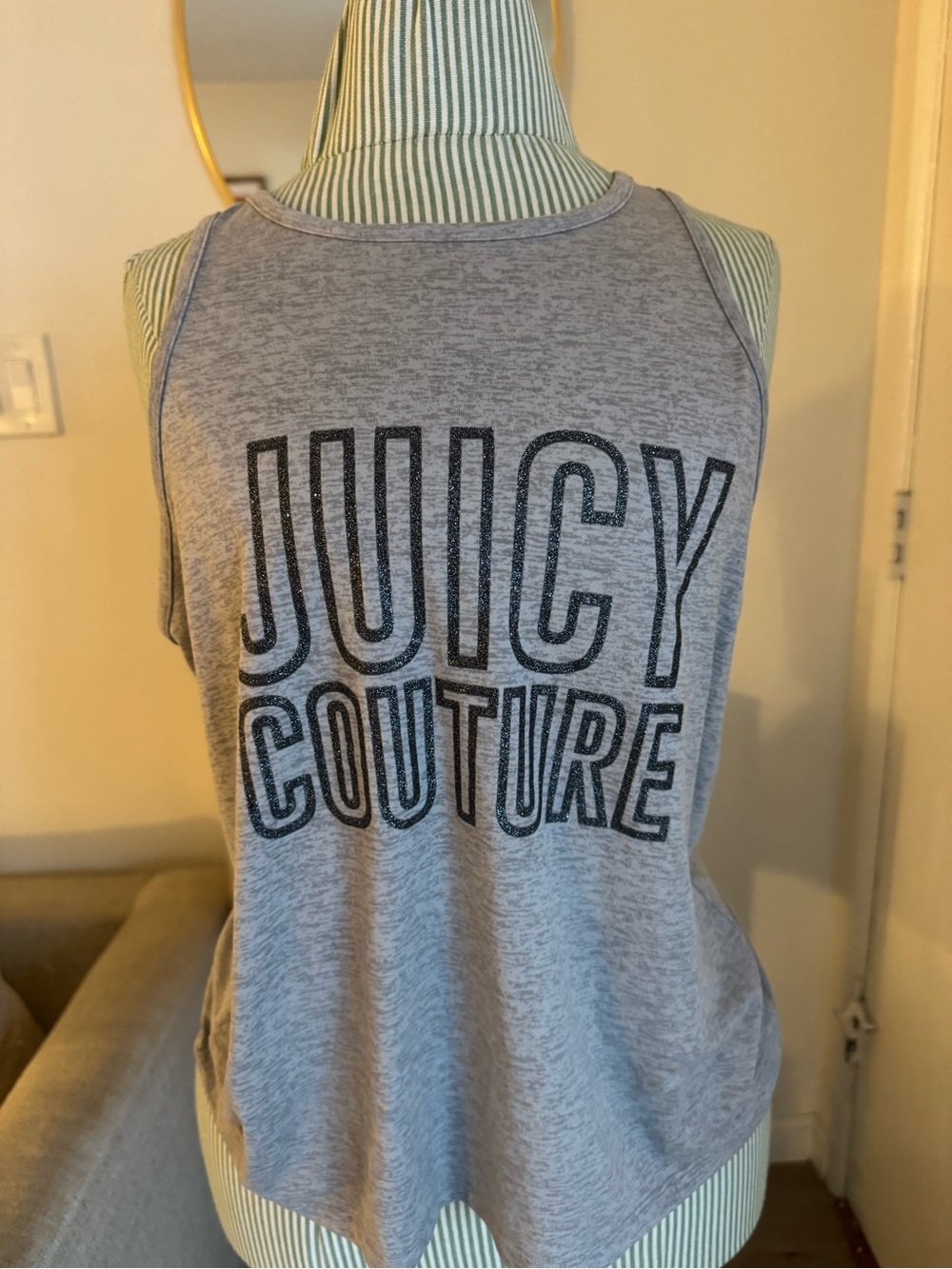 Juicy Couture Gray Glitter Logo Tank Top Y2K Size Large